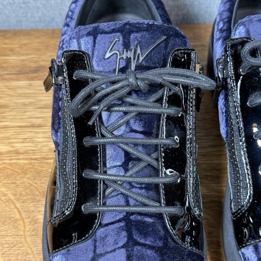 Mint Giuseppe Zanotti Meredith Blue Black Croc Velvet Men's 12 Shoes Sneakers - Picture 4 of 10